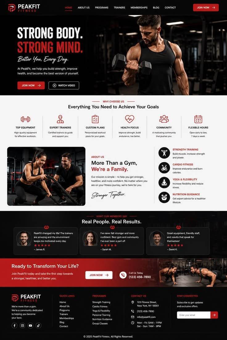 PeakFit Fitness website built by Primus